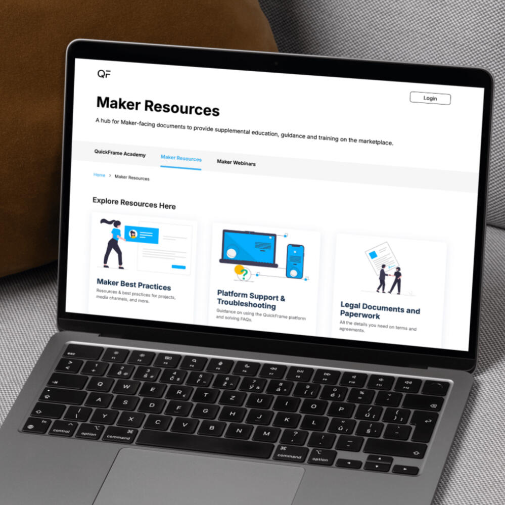 QuickFrame Academy "Maker Resources," a subpage of QuickFrame Academy, has a variety of resource types available for video makers.